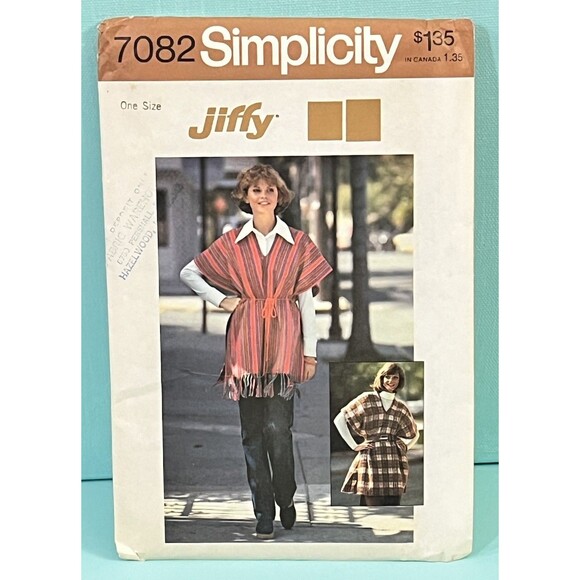 Vintage 1975 Simplicity Pattern 7082 Womens Long BOHO Fringe PONCHO Hippie UNCUT - Picture 1 of 9